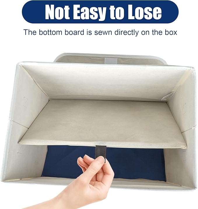 Bagnizer Large 22 Quart Linen Fabric Foldable Storage Bin Cube Organizer Basket with Flip-Top Lid & Handles, Clothes Blanket Box for Home, Office, Closet, Navy Blue & White, 4 Pack 14.6 x 9.5 x 9.5