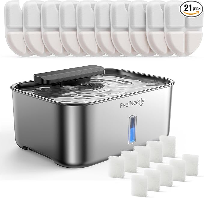 3.2Gal Stainless Steel Dog Water Fountain for Large Dog, Dog Water Bowl Dispenser with Water Level Window, Super Quiet Pet Water Fountain for S-L Dogs and Multi-Pet with 10 Filters & 10 Filter Sponges