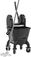 HOMCOM Mop Bucket with Wringer on Wheels, 27.5 Quart, with Mop, Black | Down Press Wringer, Handle and Mop, Floor Cleaning