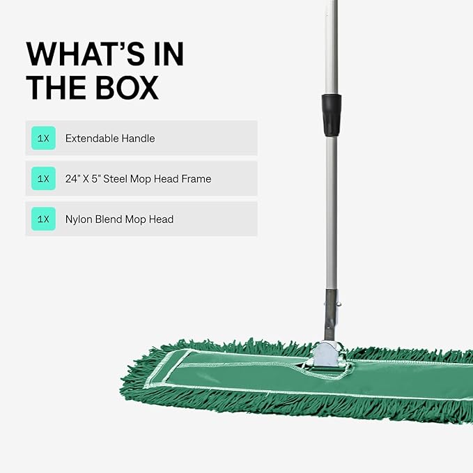 24 Inch Green Commercial Dust Mop & Floor Sweeper with Extendable Handle – Mop for Hardwood, Tile, and Concrete Floor Cleaning