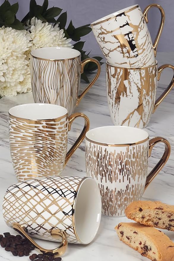 Matrix Gold Porcelain Coffee & Tea Mug Set – Premium Fine Porcelain with Elegant Gold-Plated Finish, Luxury Drinkware for Everyday Dining, Entertaining & Special Occasions