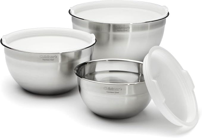 Cuisinart Mixing Bowl Set, Stainless Steel, 3-Piece CTG-00-SMP Stainless Steel Measuring Spoons, Set of 4,Silver CTG-00-SMC Stainless Steel Measuring Cups, Set of 4,Silver