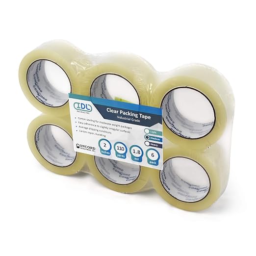 IDL Packaging Concord Packing Tape with Dispenser - 6 Rolls of 2" x 1.8 mil x 110 Yards, Clear Tape and T291 Tape Gun - Excellent Carton Sealing for Moving and Shipping