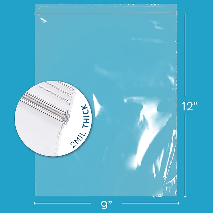 GPI - 9" x 12" Zip Bags, 500 Count, 2 Mil, Clear Plastic Reclosable Zipper Poly Baggies, with Resealable Lock Seal. for A4 Letter Size Paper, Apparel, Clothing, Food, Home & Office Supplies.