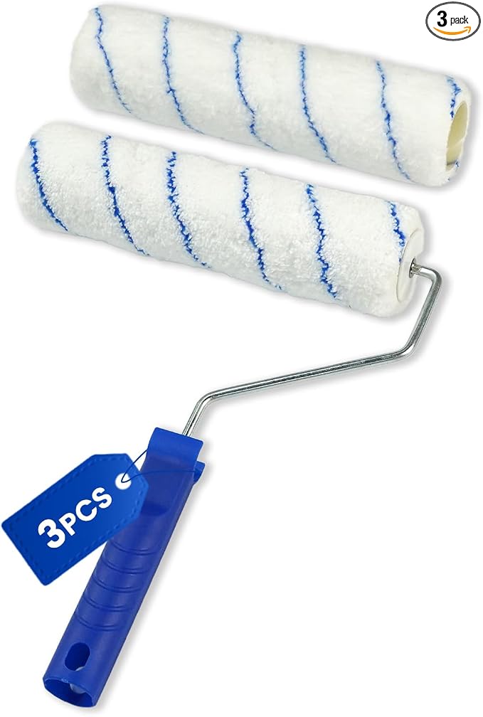 3pcs Paint Roller Kit | 9 inch Paint Rollers with Paint Roller Frame for Painting Walls | 2 Microfiber Roller Covers for Professional Painting