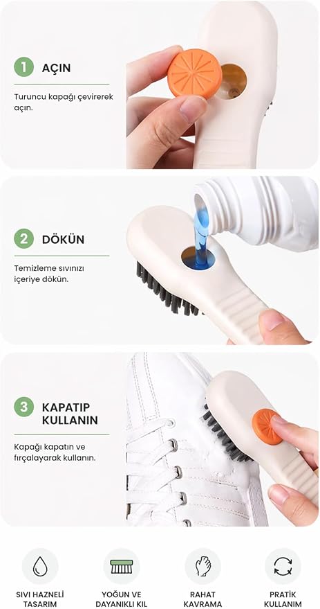 SODEF Shoe Cleaning Brush with Detergent Dispenser for Sneakers and Boots, Practical Cleaning Tool, Washable, One Size