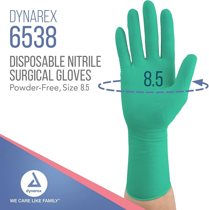 Dynarex Sterile Disposable Nitrile Surgical Gloves, Powder-Free, Packaged in Pairs, Professional Medical and Healthcare Use, Size 8.5, 1 Box of 50 Pairs