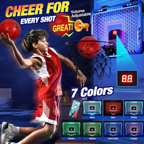 ropoda Indoor Basketball Hoop with Scoreboard & 7 LED Lighting, Mini Hoop