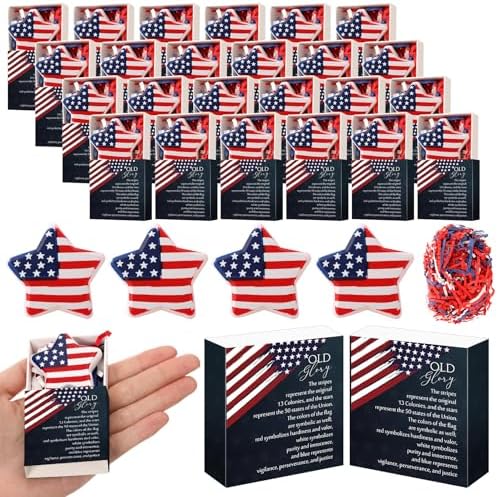 Wettarn 48 Sets Patriotic Theme Gifts American Flag Pattern Star with Boxes