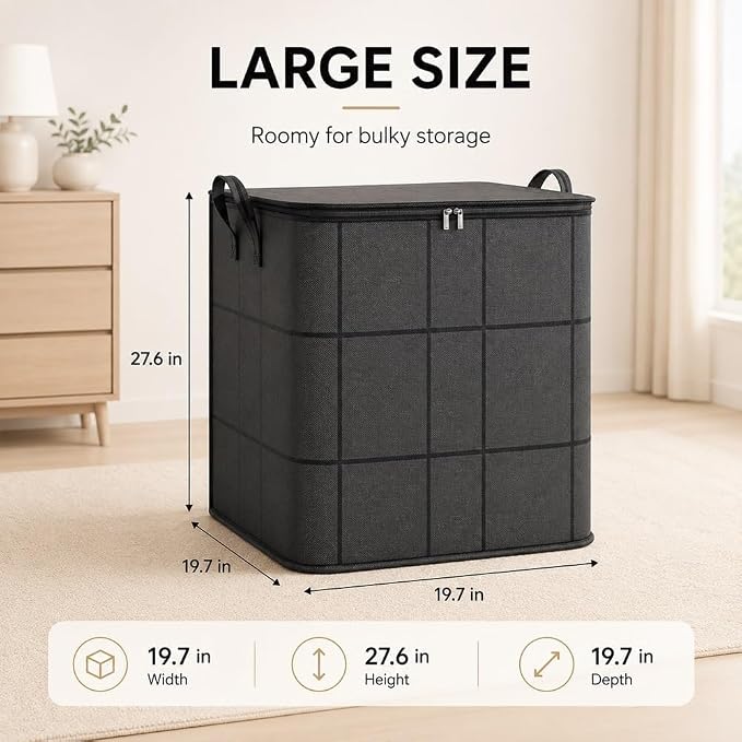 XXL Foldable Storage Bag with Reinforced Handles, Comforter Storage, Foldable Spacious Moving Storage Bin, Reinforced Handles, Store Duvets and Seasonal Clothes，1PC：L(19.7 x 15.7x19.7 inches)