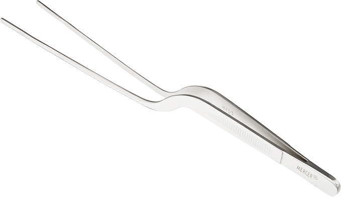 Mercer Culinary 18-8 Stainless Steel Chef Plating Tongs, Offset Tip, 7-7/8 Inch