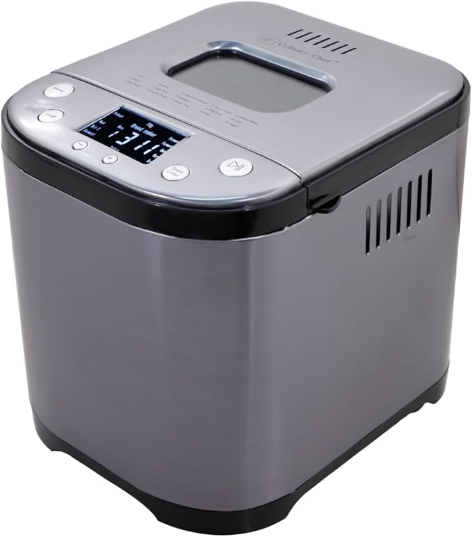 Culinary chef Bread Maker Machine with Nonstick Bowl, Bread Hook, Measuring Cup & Spoon. 15-in-1, Gluten-Free Bread, Cake& Yogurt, 3 Crust Colour options and more. 3 Loaf Sizes. 2LB XL-BLACK