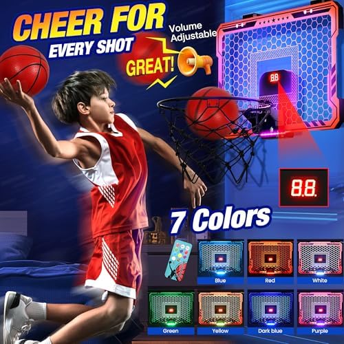 ropoda Indoor Basketball Hoop with Scoreboard & 7 LED Lighting, Mini Hoop