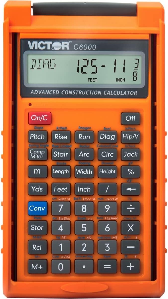 Victor C6000 Advanced Construction Calculator with Protective Case Displays in Fractional or Dimensional Forms Perfect for Carpenters, Renovators,Builders, Contractors, Estimators
