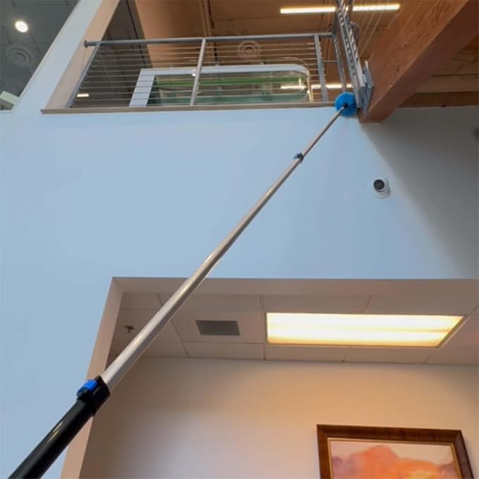 30ft 2 Cobweb Dusters, 24ft Extension Pole, High Ceiling Cleaning Tool | Fan Cleaner , 3-in-1 Window Squeegee Kit, Heavy Duty, Household Cleaning Gloves