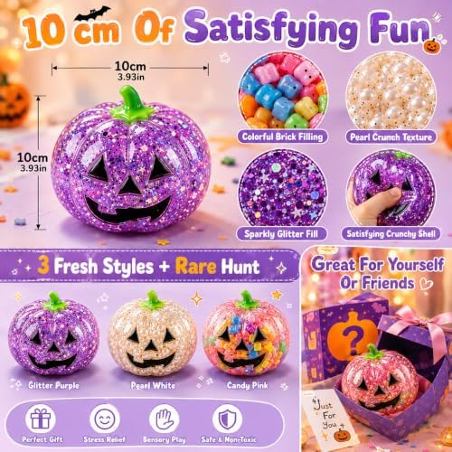 Halloween Pumpkin Squishy Mystery Box Surprise Squishy with Hidden Rare Glitter Edition, Soft Slow-Rising Sensory Fidget for Adults, Fun Collectible Gift for Fall & Halloween，5 ＰＣＳ