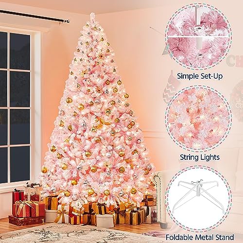 Yaheetech 9ft Pre-Lit Pink Artificial Christmas Tree with 900 Lights
