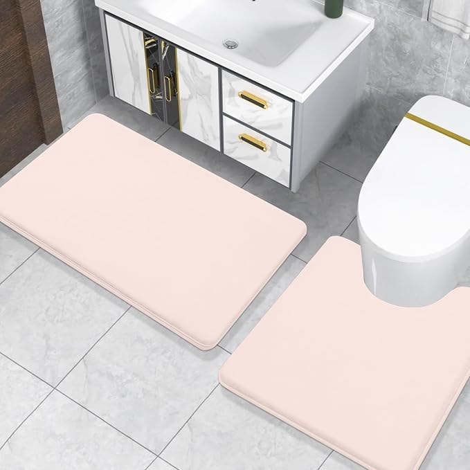 Smiry Memory Foam Toilet Rugs U-Shaped 24x20, Extra Soft Absorbent Non-Slip Contour Bathroom Rugs, Machine Washable Bath Mats for Toilet, Pink