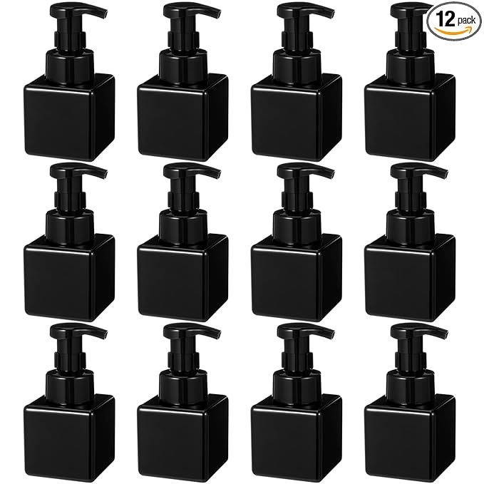 Domensi Foaming Soap Dispenser 8.5 oz Foam Pump Bottle Bulk Empty Travel Foaming Dispenser Refillable Hand Soap Plastic Pump Bottle Travel Clear Container for Bathroom Vanities(12 Pcs,Whole Black)