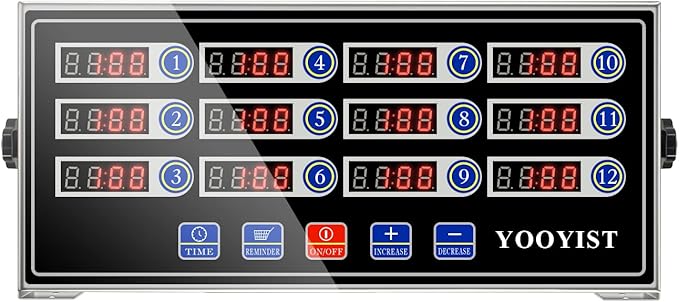 Precision Kitchen Timers for Cooking – 12 Channel Commercial Kitchen Timer Restaurant Kitchen Supplies – Stainless Steel Digital LED Chef Cooking Timer – Reminder Function, Loud Alarm, Black