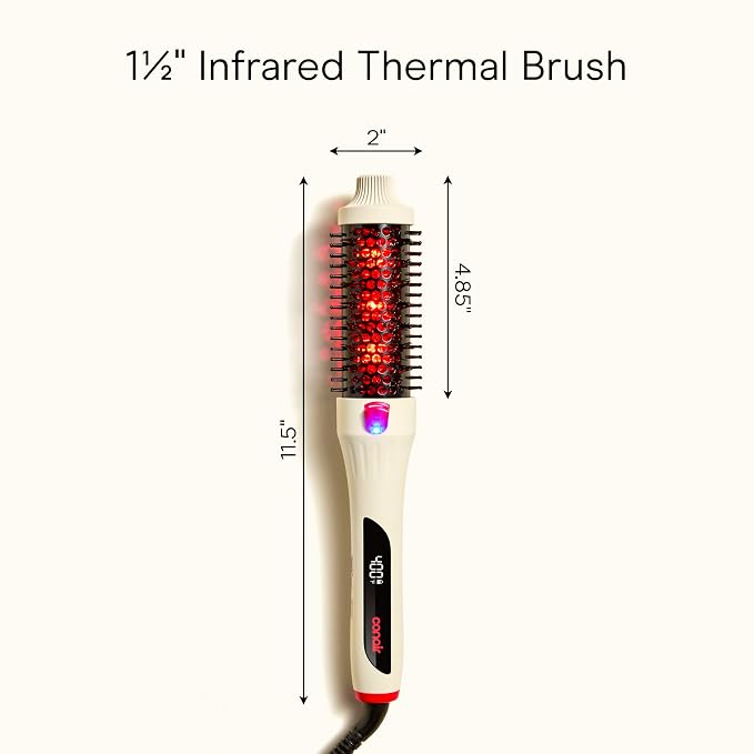 Infiniti PRO CONAIR 1.5 Inch Infrared Thermal Brush - Ionic Heated Hair Styler with 4 Heat Settings up to 400°F, Ceramic Barrel for Volume and Curls, Digital Hot Brush, White