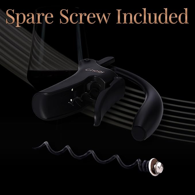 CHEER MODA Professional Manual Lever Wine Opener with Rabbit Motif – French Designer Corkscrew, Ergonomic Stainless Steel Opener + Foil Cutter + Replacement Screw (Matte Black-HK03)