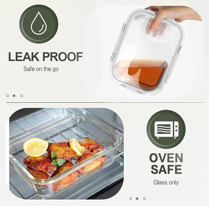 10 Packs 30 oz Glass Meal Prep Containers,Glass Food Storage Containers with Lids,Airtight Lunch Bento Boxes,Microwave, Oven, Freezer and Dishwasher,White