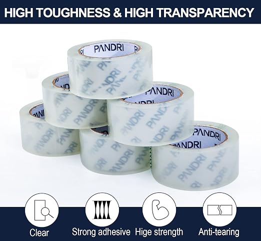 PANDRI Packing Tape, 36 Rolls Heavy Duty Clear Packaging Tape for Shipping Packaging Moving Sealing, 2 inches Wide, 65 Yards Per Roll, Total 2340 Yards
