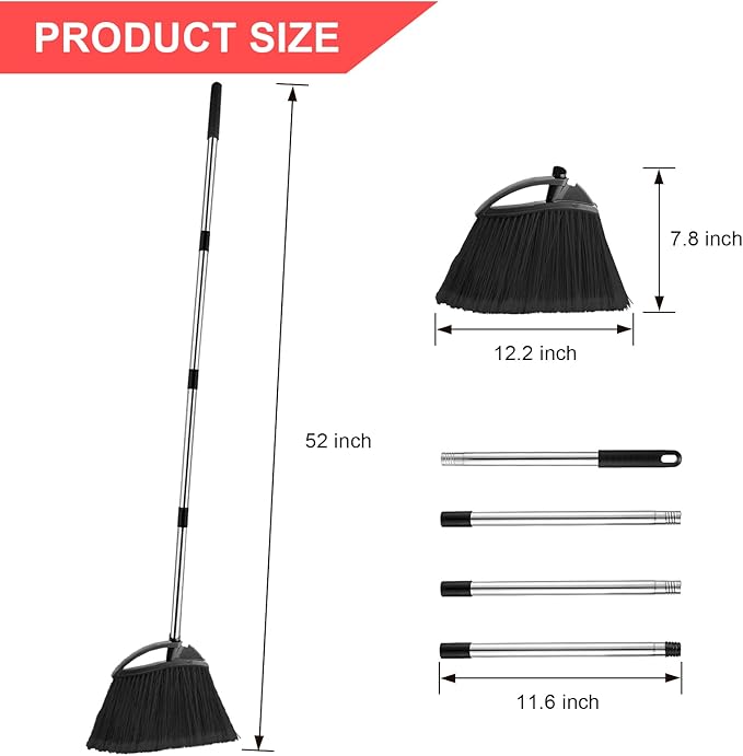 8 Pcs Heavy Duty Commercial Broom Bulk 52 Inch Indoor Outdoor Broom with Long Handle Heavy Duty Angle Broom with Four-Section Telescopic Rod for Garden Garage House Kitchen Office Floor