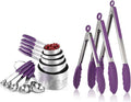 U-Taste 18/8 Stainless Steel Measuring Cups and Spoons Set and 600ºF High Heat-Resistant Kitchen Tong Set (Purple)