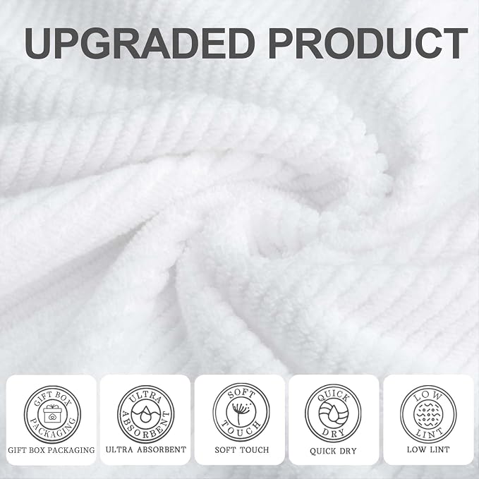 VOOVA & MOVAS White Bath Towels 4PC, 100% Cotton, 30x56 in | Quick Dry, Thick, Soft, Absorbent, Luxury Shower Towel Sets For Bathroom, Towel Gift Set