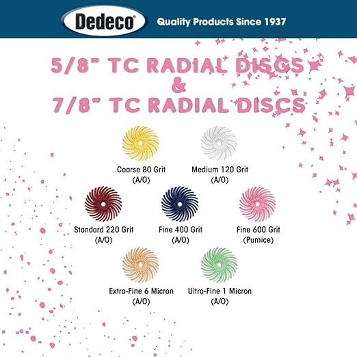 Dedeco Sunburst Radial Bristle Discs 48-Pack - 5/8" Curved - Pink 600 Grit (Fine, Pumice) - Aluminum Oxide for Polishing & Finishing
