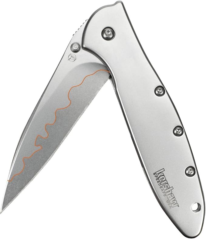 Kershaw Leek, BlackWash Pocket Knife (1660BLKW); 3 Sandvik 14C28N Steel Blade, 410 Stainless Steel Handle, BlackWash Finish, SpeedSafe Assisted Open, Frame and Tip Locks, Reversible Pocketclip; 3 OZ