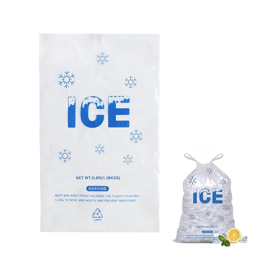 200 PACK 3 lb. Plastic Drawstring Ice Bags 9" x 15.5" Heavy-Duty | Plastic Ice Bags with Plastic Draw String (2mil Thickness)