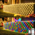 Lovelite 510 LED Christmas Net Lights Dual Color Changing, 28ft x 5ft Mesh Lights Outdoor Green Wire 11 Modes, Waterproof String Lights for Bushes Tree Garden Holiday Party - Warm White & Multicolor