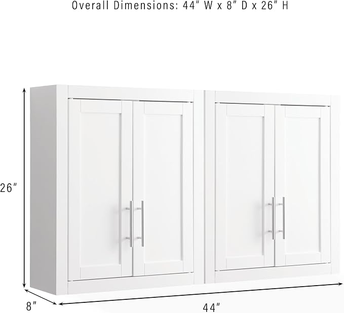 Crosley Furniture Savannah 2-Piece Wall Kitchen Storage Cabinet, Cabinets for Laundry, Bathroom, White