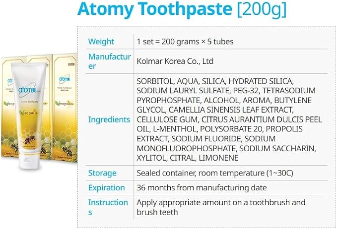 Propolis Toothpaste 7.05 oz (200g) x 5 Tubes | Total Net Wt. 35.25 oz
