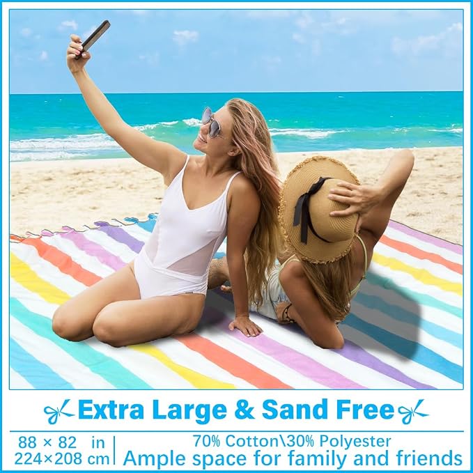 Vikumond Turkish Beach Towel Blanket Oversized 88x82 Inch Quick Dry | Lightweight Compact Portable Sand Free Absorbent Boho Woven Throw for Pool Swimming Picnic Camping Cruise Outdoor Essentials