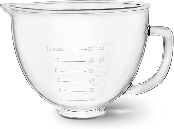 Glass Bowl Compatible With KITCHENAID Stand Mixer,5QT,With Red Lid Compatible with Artisan 5KSM125, 5KSM150, 5KSM175, 5KSM7580, KSM150, RRK150 and More Models for Simple Attachment