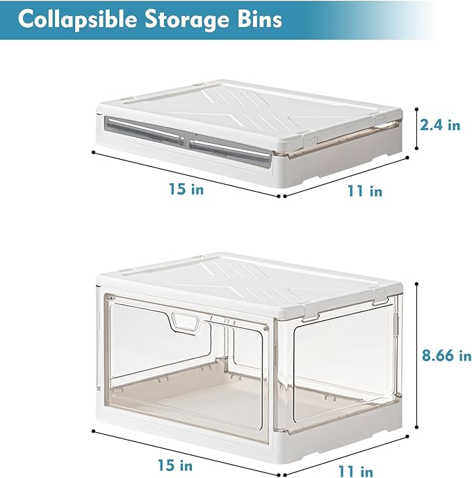 Kmiectse Clear Storage Bin with Lid 3 Pack 【Stackable & Sturdy】 Plastic Multifunctional Folding Storage Bins for Bedroom, Living Room, Study,Room, 23 QT Folding Box with Magnetic Door