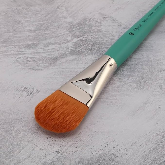 Creative Mark Art Supplies Large Mural Synthetic Golden Taklon Paint Brush - Filbert #40 - Artist Supplies for Acrylics, Watercolors, and Oils - Durable, Resilient, Seamless Ferrules
