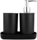 Bathroom Accessories Set of 3, Toothbrush Holder, Liquid Soap Dispenser & Tray, Unbreakable Plastic Organizer for Sink & Bathroom Essentials, Handwash, Sanitizer, Shampoo, Lotion (Black)
