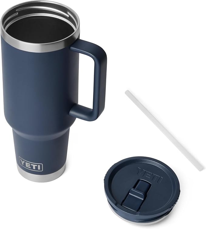 YETI Rambler 40 oz Travel Mug with Flip Straw Lid – Stainless Steel, Vacuum Insulated, Leakproof, Cup Holder Friendly, Navy