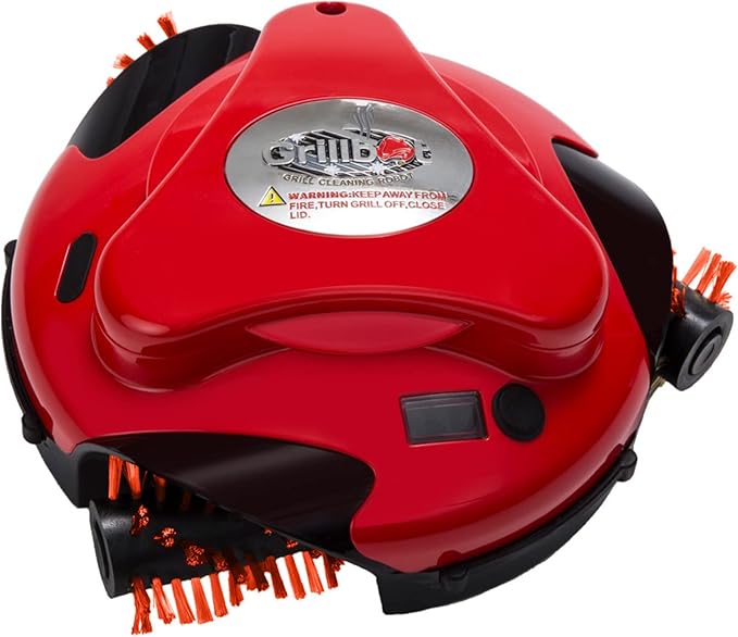 Grillbot Automatic Grill Cleaning Robot with Nylon Brushes, Electric BBQ Cleaner Brush with Motorized Power, Cordless Rechargeable Grill Scrubber for Outdoor Grills (Red)