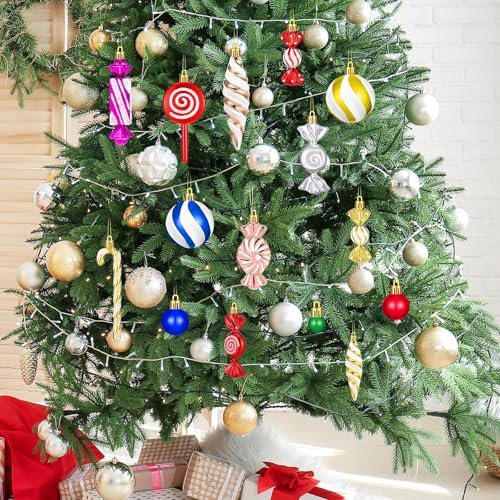 96 Pcs Christmas Tree Ornaments Colorful Candy Ball Ornament