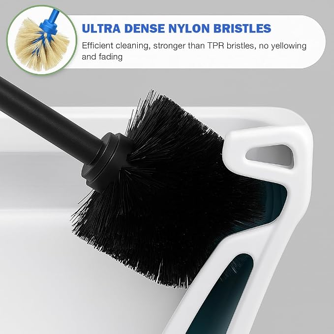304 Stainless Steel Toilet Brush and Holder Set, Heavy Duty Toilet Bowl Brush and Holder with Removable Inner Bowl, Splash Protection, Long Handle for Bathroom