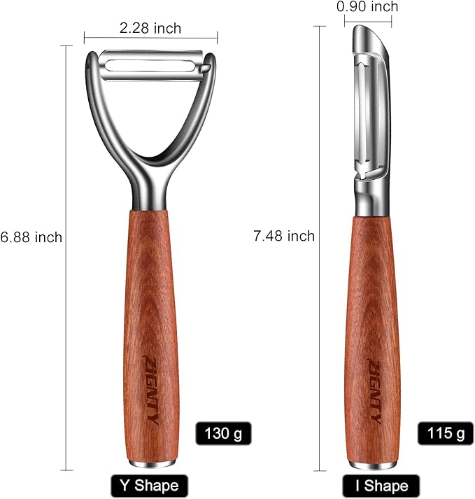 Potato Peelers Stainless Steel, Ultra Sharp Vegetable Peeler for Kitchen, Premium Veggie Fruit Peeler, Rotary Blade Carrot Peelers, Thickened Non-Slip Ergonomic Wooden Handle（5 Years Warranty）