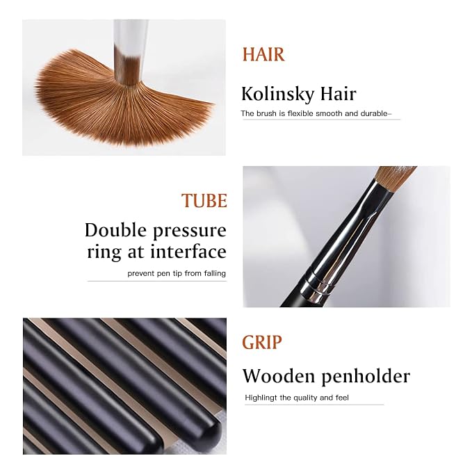 Yasterd Acrylic Nail Brush 100% Kolinsky Acrylic Brushes for Nails Size 22 Oval Crimped Shaped Nail Brushes for Acrylic Application Black Wood Handle Professional Nail Art Powder Brush Manicure Tool