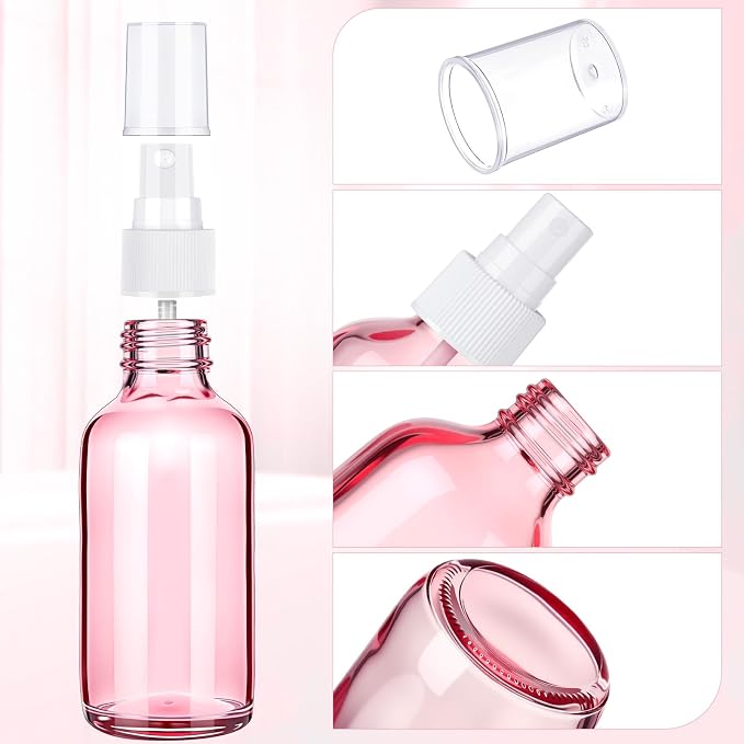 Nuogo 50 Pieces Mini Glass Spray Bottles Bulk 4 Oz Fine Mist Bottles with Funnel Dropper and Cleaning Brush Refillable for Essential Oils, Perfumes and Aromatherapy (Pink)
