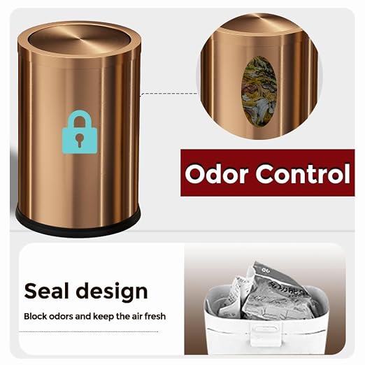 Antique Brass Bathroom Trash can with lid，Stainless Steel,Small Grabage Can with Flipping Lid, 9L/2.4Gal for Living Room,Bedroom,Guest Room,Hotel (Rose Gold)